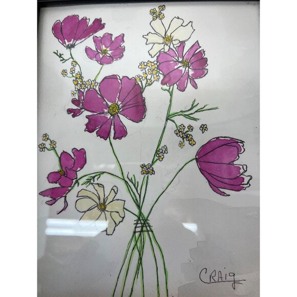 Hand-Drawn Floral Artwork In Black Frame By Craig - Picture 2 of 2